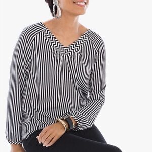 Chicos V Neck Boho Stripe Popover‎ Blouse
